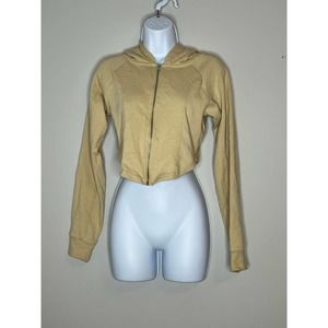 FOREVER 21 Tan cropped zip‎ hoodie